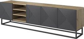 TV komoda s policami Asha 200 5D (kovinski okvirj ) - river stone/hrast artisan