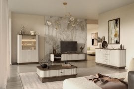 Dnevna soba in spalnica Vesper na čoklu - kašmir/oreh