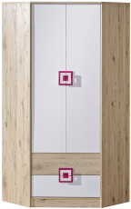 Kotna garderobna omara Nico 2 - hrast/roza