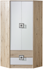 Kotna garderobna omara Nico 2 - hrast/siva