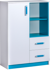 Visoka komoda Trafiko 6 - bela/turkizna