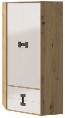 Kotna garderobna omara Index 02 – bela sijaj/artisan hrast