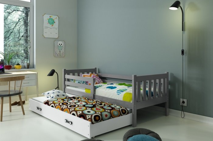 BMS Group - Otroška postelja Carino z dodatnim ležiščem - 80x190 cm - grafit/bela