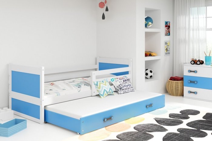 BMS Group - Otroška postelja Rico z dodatnim ležiščem - 90x200 cm - bela/modra
