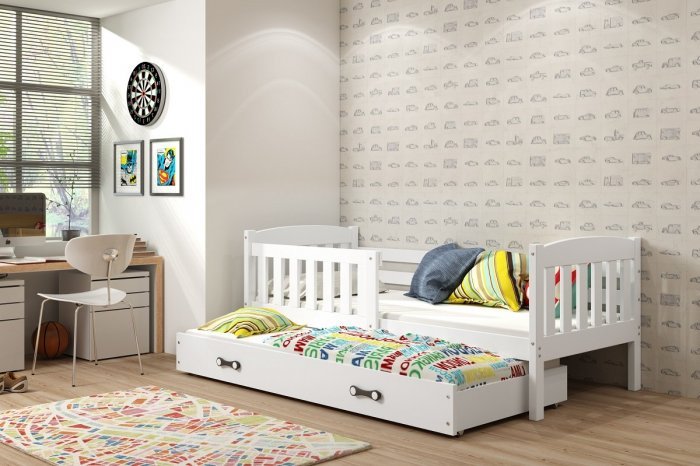 BMS Group - Otroška postelja Kubus z dodatnim ležiščem - 80x190 cm - bela/bela