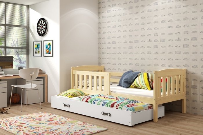 BMS Group - Otroška postelja Kubus z dodatnim ležiščem - 90x200 cm - bor/bela