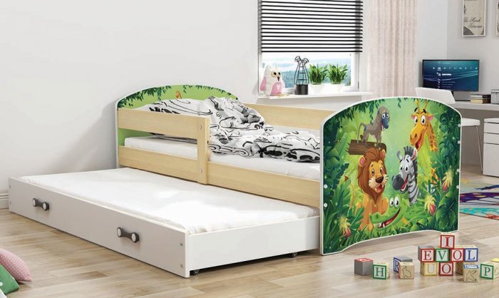 BMS Group - Otroška postelja Luki z dodatnim ležiščem  - 80x160 cm - barva bor