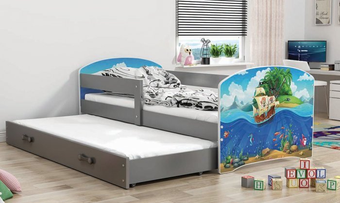 BMS Group - Otroška postelja Luki z dodatnim ležiščem  - 80x160 cm - barva grafit