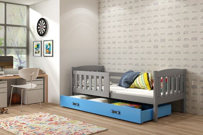 BMS Group - Otroška postelja Kubus - 90x200 cm - grafit/modra