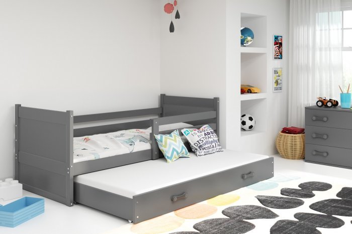 BMS Group - Otroška postelja Rico z dodatnim ležiščem - 80x190 cm - grafit/grafit