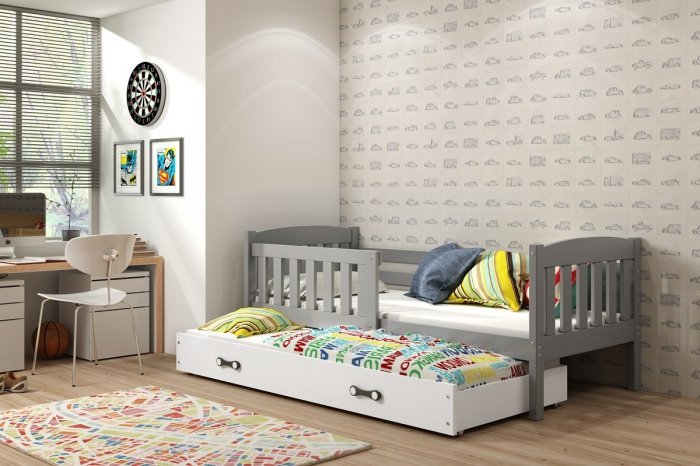 BMS Group - Otroška postelja Kubus z dodatnim ležiščem - 90x200 cm - grafit/roza