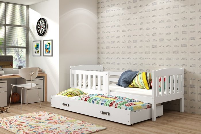 BMS Group - Otroška postelja Kubus z dodatnim ležiščem - 90x200 cm - bela/bela