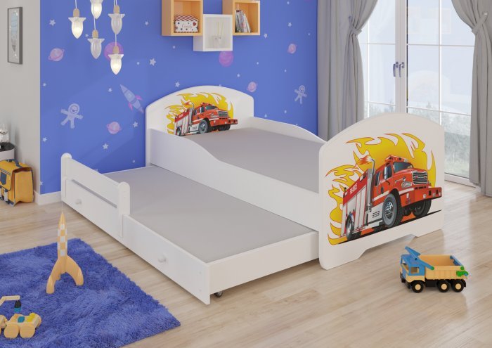 ADRK - Otroška postelja Pepe II grafika z dodatnim ležiščem - 70x140 cm