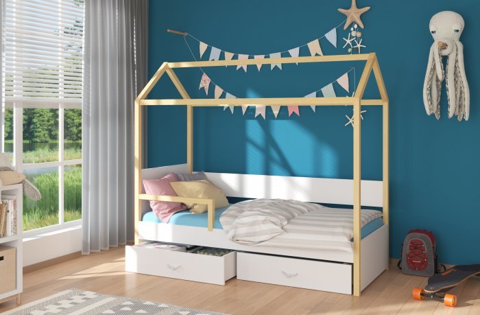 ADRK - Otroška postelja Otello z ograjico - 80x180 cm - bor/bela