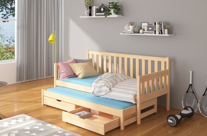 ADRK - Otroška postelja Zofia z dodatnim ležiščem - 80x180 cm - bor 