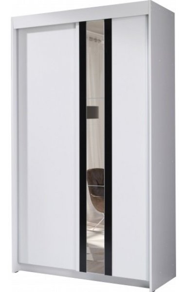 Meble Jurek - Garderobna omara z drsnimi vrati Belt z ogledalom - 120 cm - Bela/črna