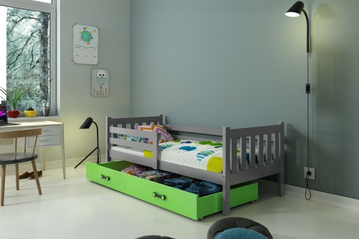 BMS Group - Otroška postelja Carino - 80x190 cm - grafit/zelena