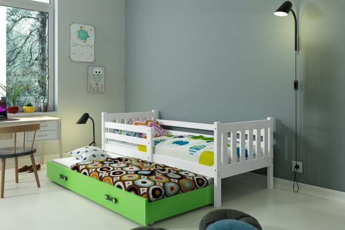 BMS Group - Otroška postelja Carino z dodatnim ležiščem - 80x190 cm - bela/zelena