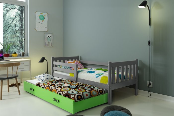 BMS Group - Otroška postelja Carino z dodatnim ležiščem - 80x190 cm - grafit/zelena