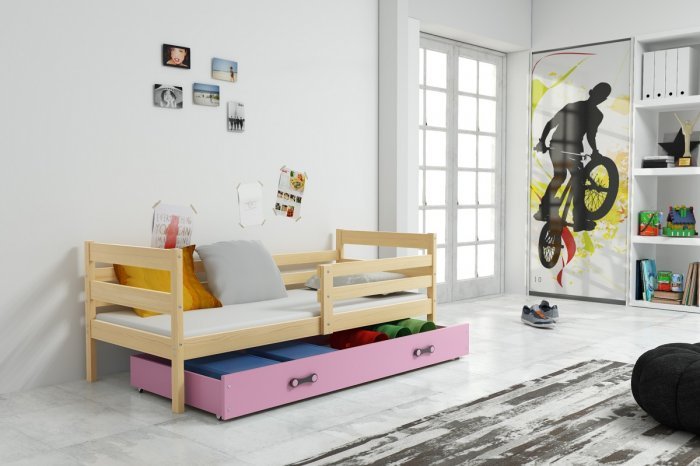 BMS Group - Otroška postelja Eryk - 80x190 cm - bor/roza