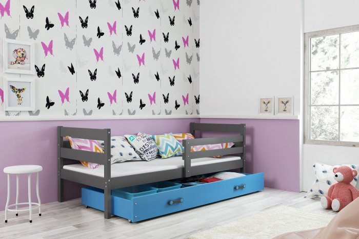 BMS Group - Otroška postelja Eryk - 80x190 cm - grafit/modra