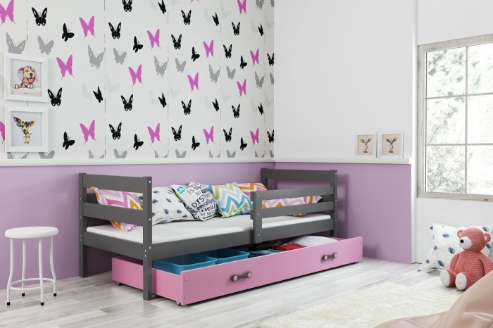 BMS Group - Otroška postelja Eryk - 80x190 cm - grafit/roza