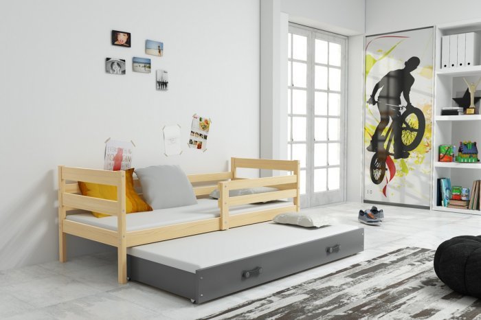 BMS Group - Otroška postelja Eryk z dodatnim ležiščem - 80x190 cm - bor/grafit