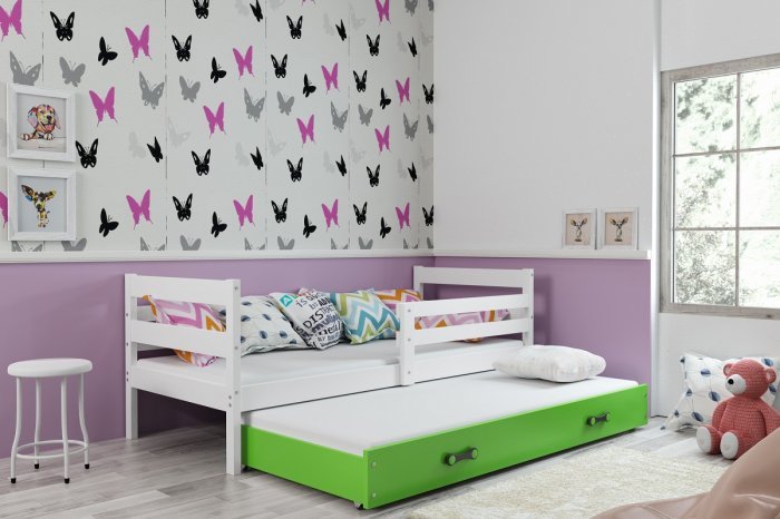 BMS Group - Otroška postelja Eryk z dodatnim ležiščem - 90x200 cm - bela/zelena