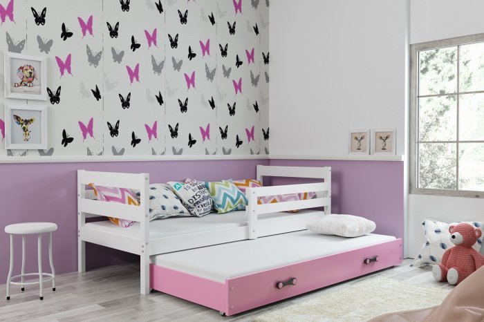 BMS Group - Otroška postelja Eryk z dodatnim ležiščem - 90x200 cm - bela/roza