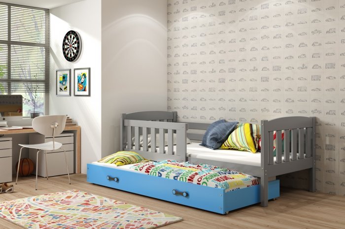 BMS Group - Otroška postelja Kubus z dodatnim ležiščem - 80x190 cm - grafit/modra