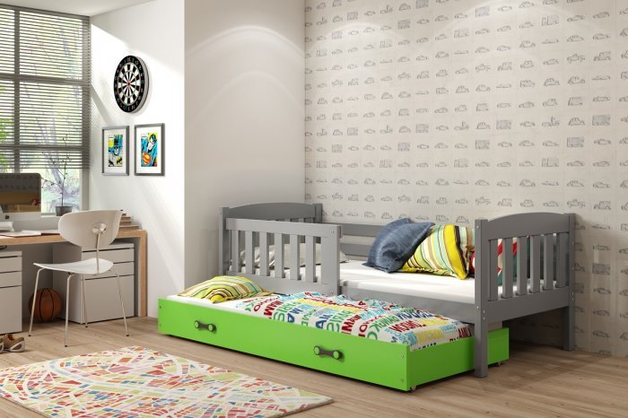 BMS Group - Otroška postelja Kubus z dodatnim ležiščem - 80x190 cm - grafit/zelena