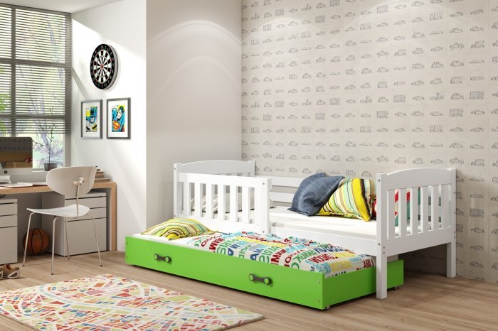 BMS Group - Otroška postelja Kubus z dodatnim ležiščem - 80x190 cm - bela/zelena