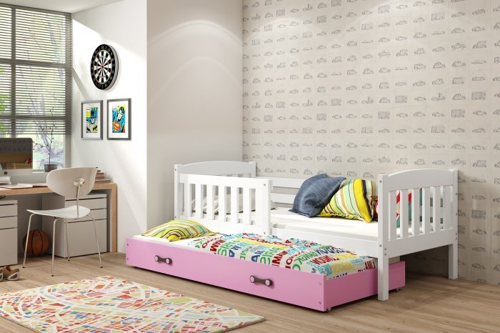 BMS Group - Otroška postelja Kubus z dodatnim ležiščem - 80x190 cm - bela/roza