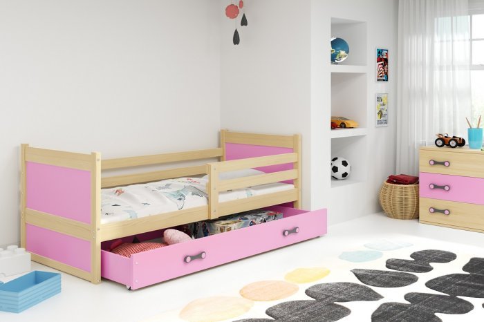 BMS Group - Otroška postelja Rico - 90x200 cm - bor/roza