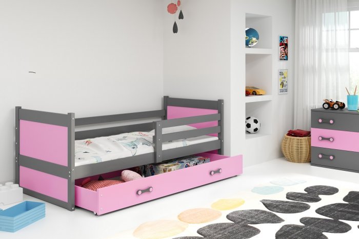BMS Group - Otroška postelja Rico - 80x190 cm - grafit/roza