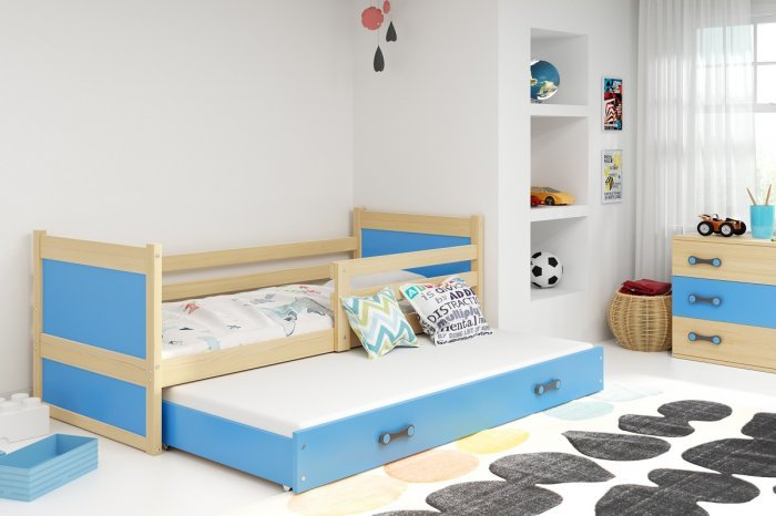 BMS Group - Otroška postelja Rico z dodatnim ležiščem - 80x190 cm - bor/modra