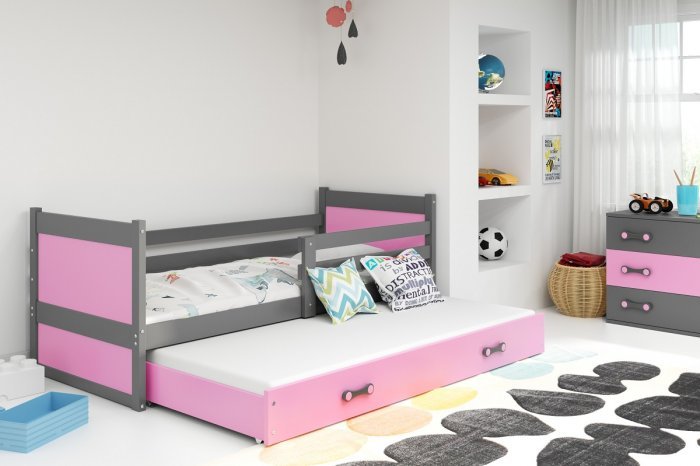 BMS Group - Otroška postelja Rico z dodatnim ležiščem - 90x200 cm - grafit/roza