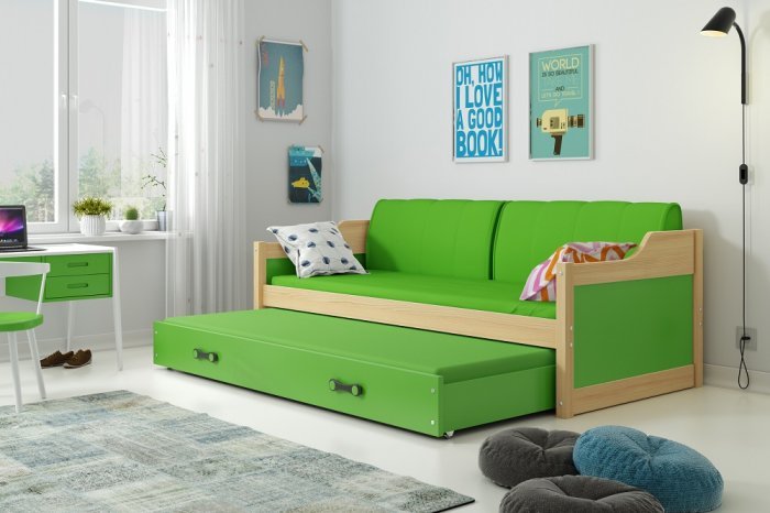 BMS Group - Otroška postelja Dawid z dodatnim ležiščem - 80x190 cm  - bor/zelena