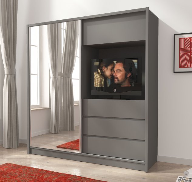 Piaski - Garderobna omara z ogledalom z drsnimi vrati TV 200 - grafit