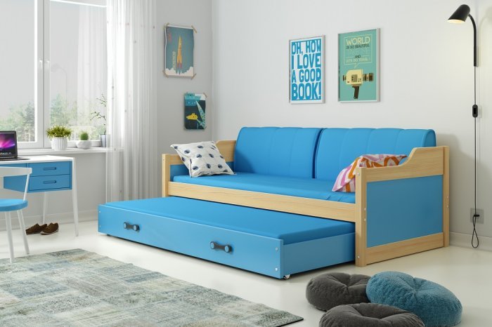 BMS Group - Otroška postelja Dawid z dodatnim ležiščem - 90x200 cm - bor/modra