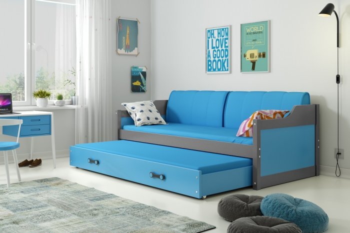 BMS Group - Otroška postelja Dawid z dodatnim ležiščem - 90x200 cm - grafit/modra