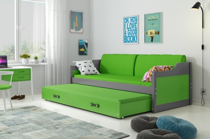 BMS Group - Otroška postelja Dawid z dodatnim ležiščem - 90x200 cm - grafit/zelena