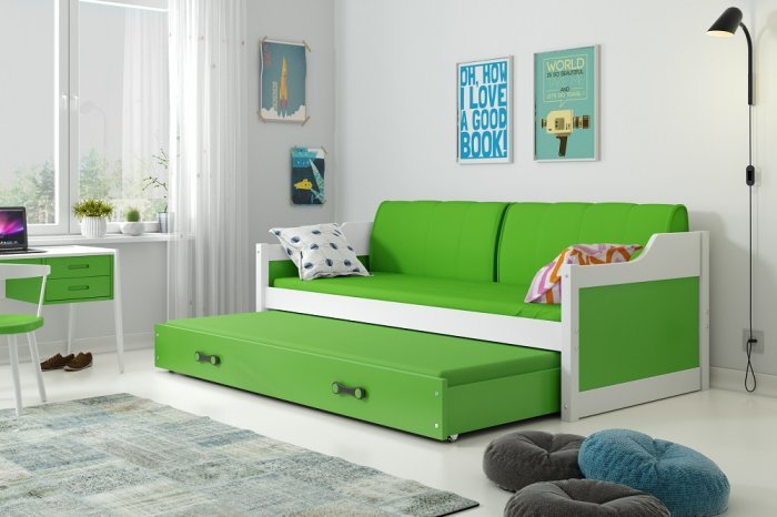 BMS Group - Otroška postelja Dawid z dodatnim ležiščem - 80x190 cm - bela/zelena