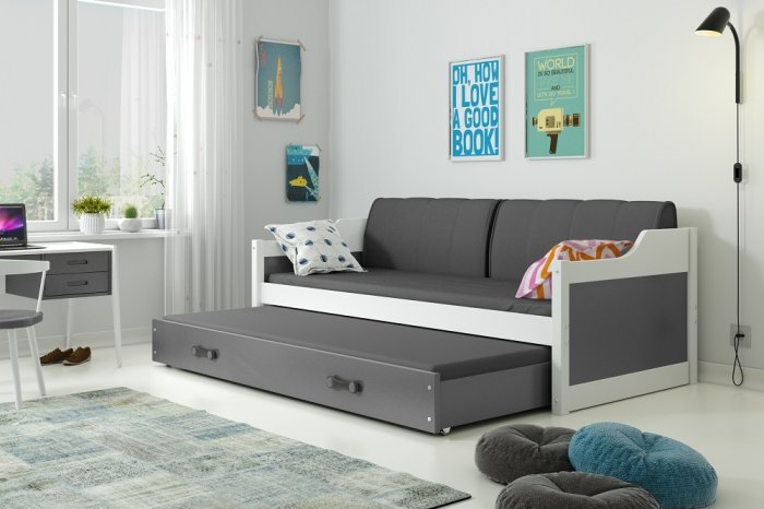 BMS Group - Otroška postelja Dawid z dodatnim ležiščem - 90x200 cm - bela/grafit