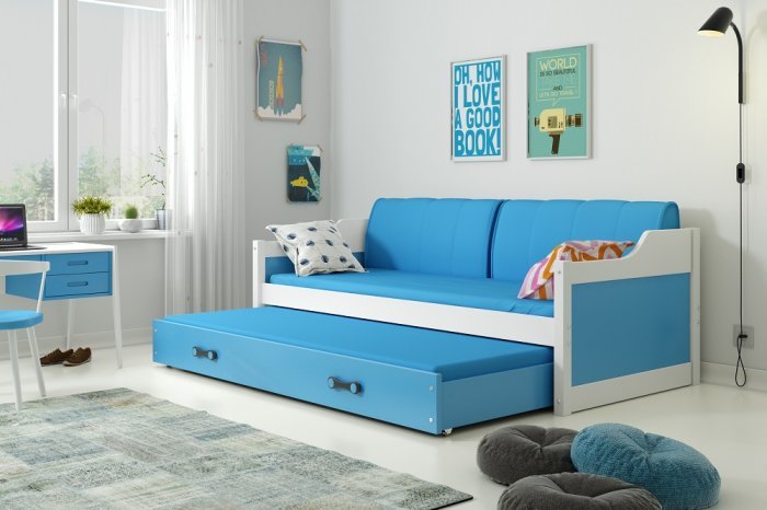 BMS Group - Otroška postelja Dawid z dodatnim ležiščem - 90x200 cm - bela/modra