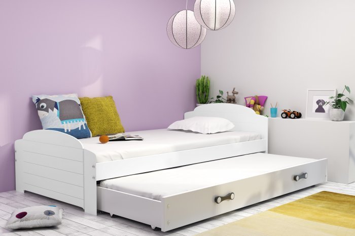 BMS Group - Otroška postelja Lili z dodatnim ležiščem - 90x200 cm - bela/bela
