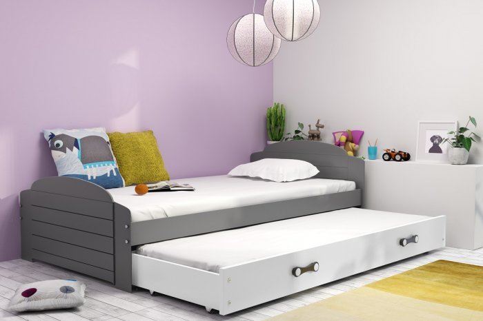 BMS Group - Otroška postelja Lili z dodatnim ležiščem - 90x200 cm - grafit/bela