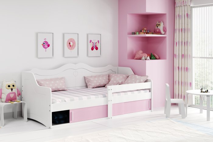 BMS Group - Otroška postelja Julka - 80x160 cm - bela/roza