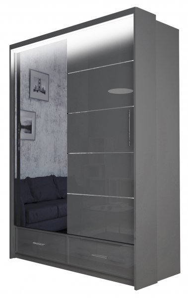 Arkos meble - Garderobna omara z drsnimi vrati Sycylia LED 150 - siva