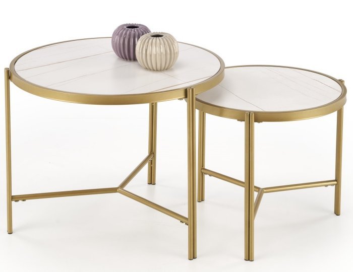 Halmar - Komplet dveh klubskih mizic Fatima - beli marmor/zlato